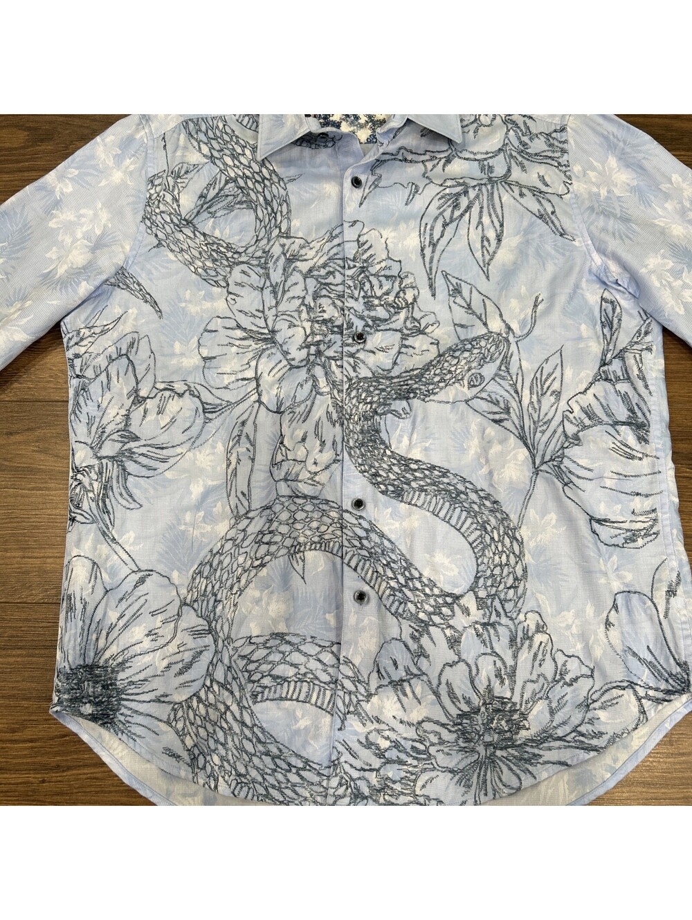 Robert Graham Burns Snake Dragon Classic Fit Light Blue (Size Large) - Picture 12 of 14